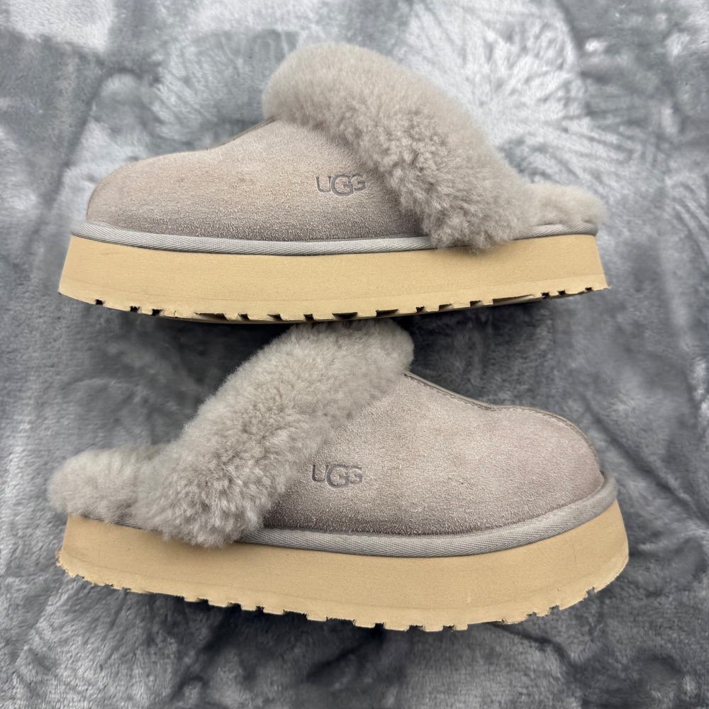 UGG Disquette Suede Platform Slippers Goat Grey Womens 8 1122550‎ - Picture 3 of 13